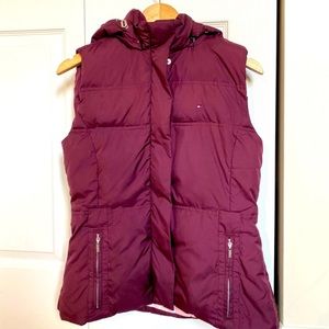 Tommy Hilfiger burgundy puff vest with zip off hood